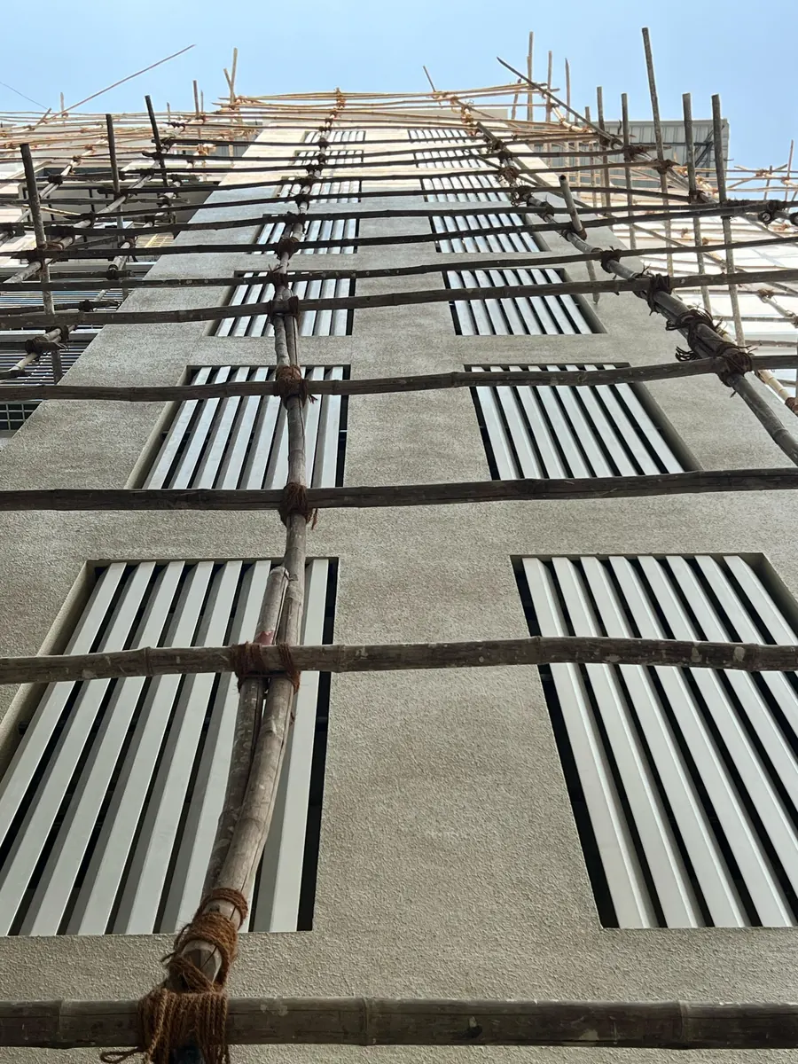 Architectural UPVC louver installation close-up